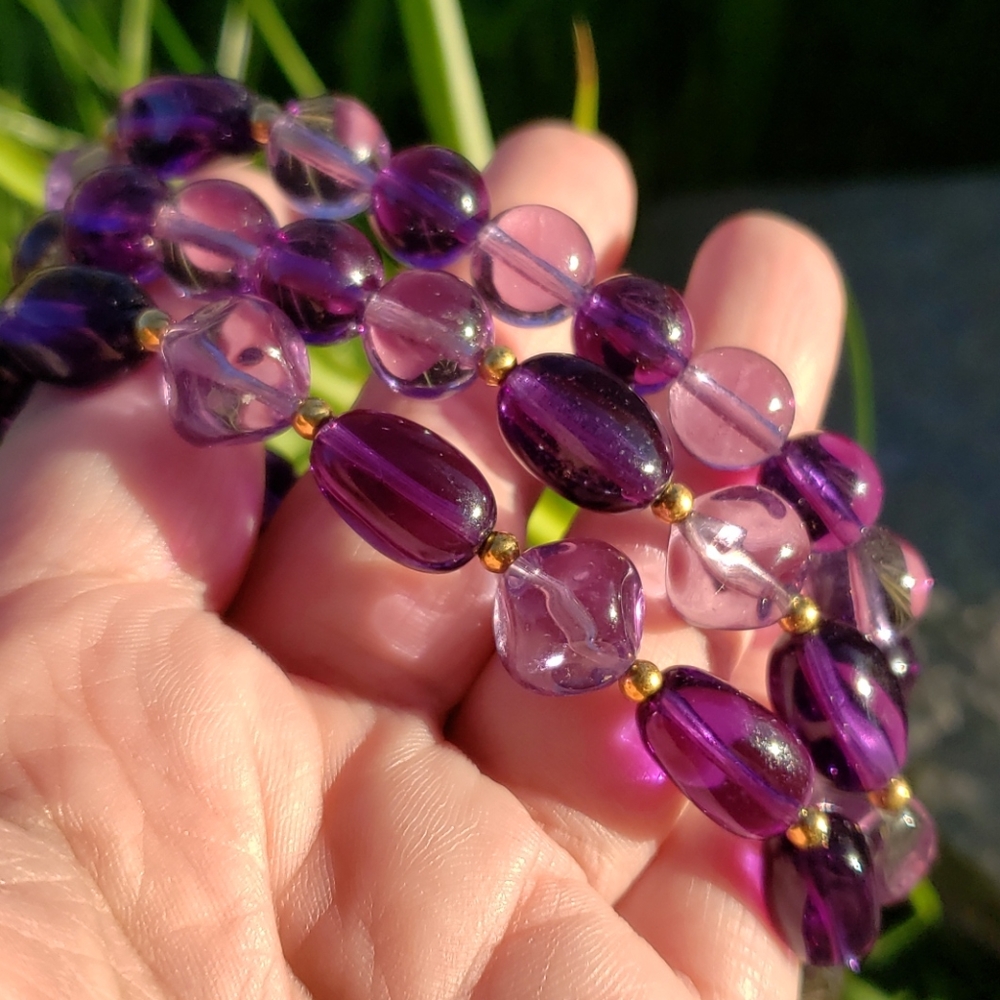 Vintage 1990's Trifari Purple Shades of Acrylic Beads Long Sautoir Necklace